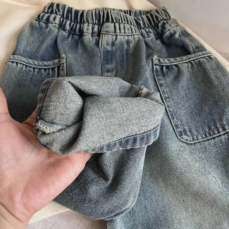 2025 Spring and Autumn New Kids pants Fashion solid color Children's straight jeans Boys loose casual denim Trousers - TiniLoom
