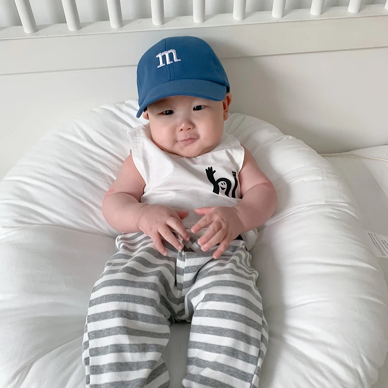 Solid Color Letter Baby Baseball Cap Simple Embroidered Peaked Hat for Toddler Boy Girl Summer Adjustable Kids Sun Hats - TiniLoom