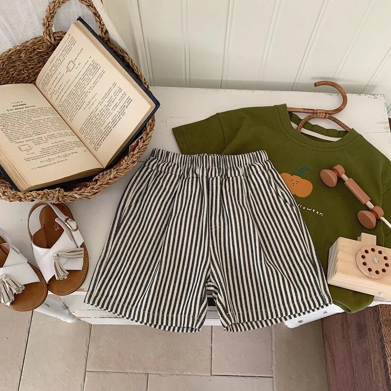 2024 Summer Kid Sports Shorts Boy Girl Striped Short Pants Loose Children Mid Trousers Fashion Toddler Casual Pants Baby Clothes - TiniLoom