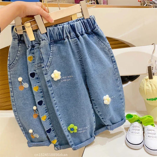 Ambroidered Flower Girl Jeans Baby Boy Kids Jeans Girl Pants Daduhey Wide Leg Pants Harem Trousers Clothes Bottoms - TiniLoom