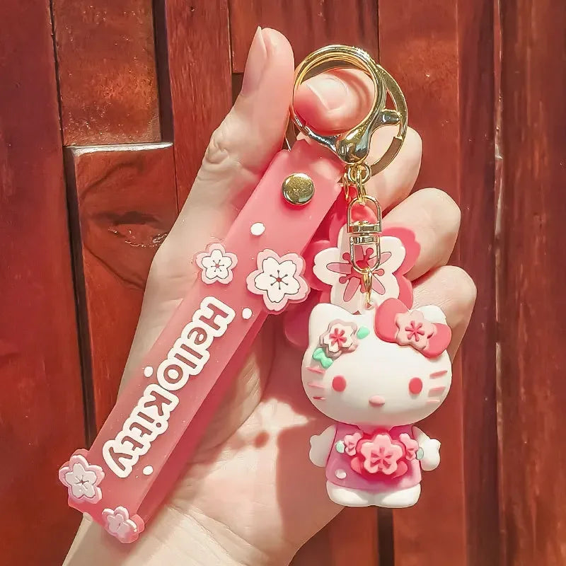Sanrio Keychain Pink Cherry Blossom Cartoon Doll Kitty Kuromi Cute Cartoon Girl Pericarp Hanging Decoration School Bag Hanging - TiniLoom