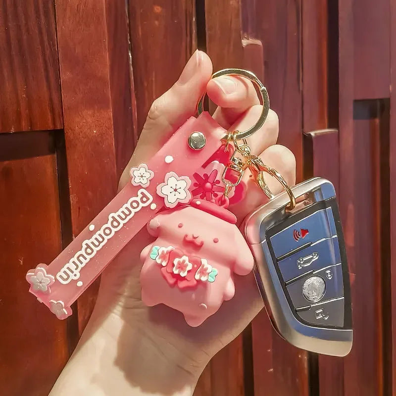 Sanrio Keychain Pink Cherry Blossom Cartoon Doll Kitty Kuromi Cute Cartoon Girl Pericarp Hanging Decoration School Bag Hanging - TiniLoom