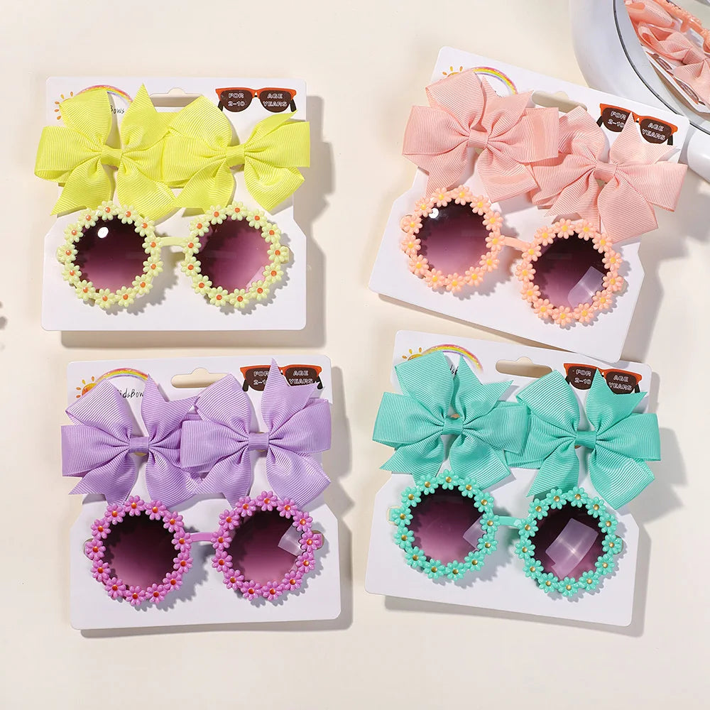 BABY BOWS Butterfly Hairclip Set for Kids Lovely Glasses Accessories Fashion Party Girls Dress Hairpins Headband Gift Set
