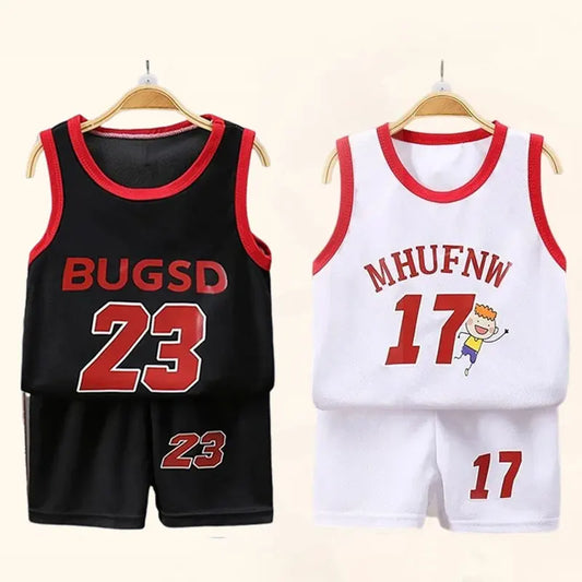Children's Sets Summer Children Sleeveless T-shirt Shorts Set Quick-drying Outdoor Tank Top Shorts Sets Boys Sport Basketball Tr - TiniLoom