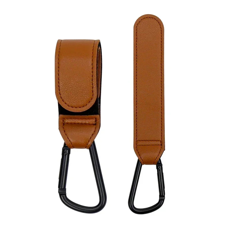 1/2PCS Baby Stroller Hooks - PU Leather Pram Organizer for Diaper Bag, Travel Accessories with Climbing Buckle