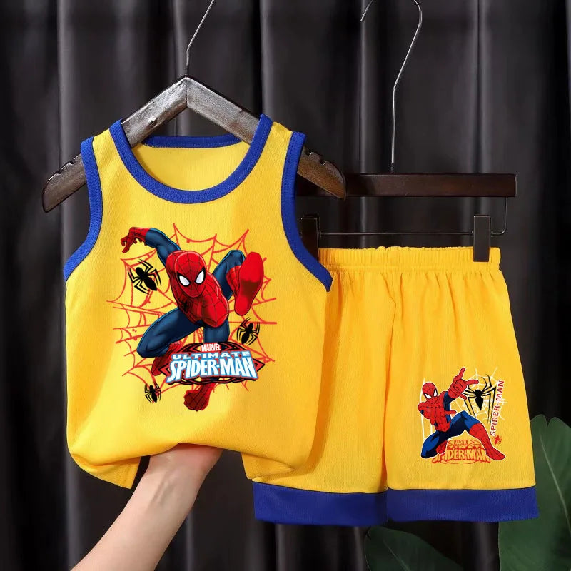 2025 Summer New Breathable Boys Vest Sets Anime Spiderman Children's Sleeveless Top Shorts Two Piece Suit Kids Casual Outfits - TiniLoom