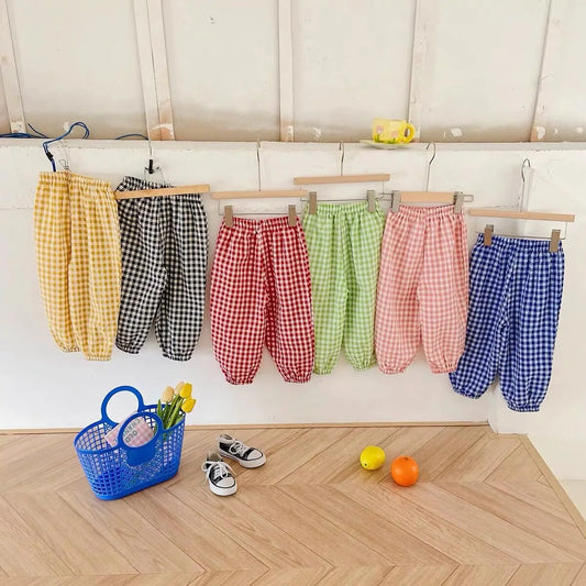 73-120CM Plaid Trousers Summer Girls New Style Harlan Pants Children Fashion Versatile Pants Thin Cotton Mosquito Proof Pants - TiniLoom