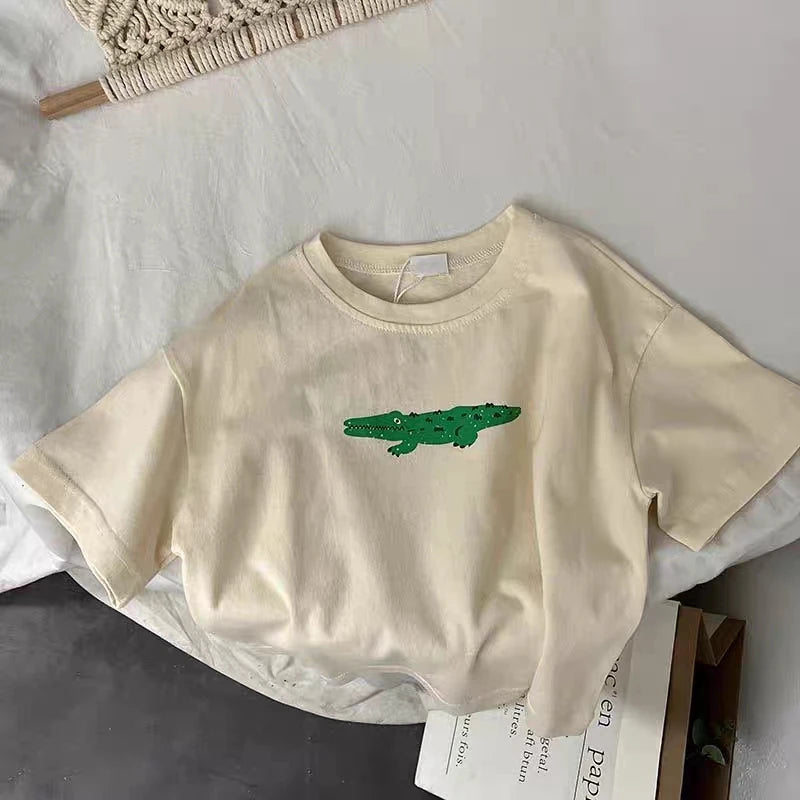 Animal Pattern Baby Boys Girls Short Sleeve Tops Kids Tees Summer Clothing Loose Fashion Trendy Children's Wear T-shirt O-neck - TiniLoom