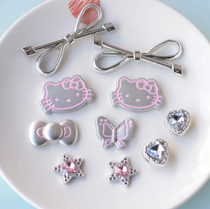 MINISO Silvery Hello Kitty Set Girls Women Shoe Charms DIY Hole Shoes Detachable Buckle Garden Shoes Accessories Festival Gift - TiniLoom