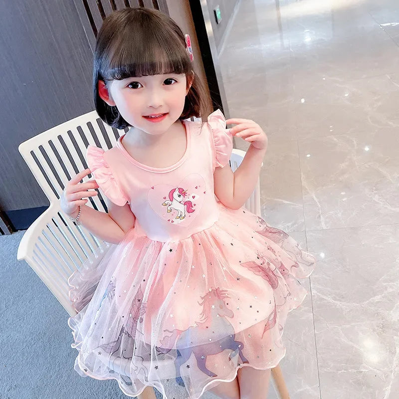 Girls Clothes 2025 New Summer Princess Dresses Flying Sleeve Kids Dress Unicorn Party Baby Dresses for Children Clothing 1-6Y - TiniLoom