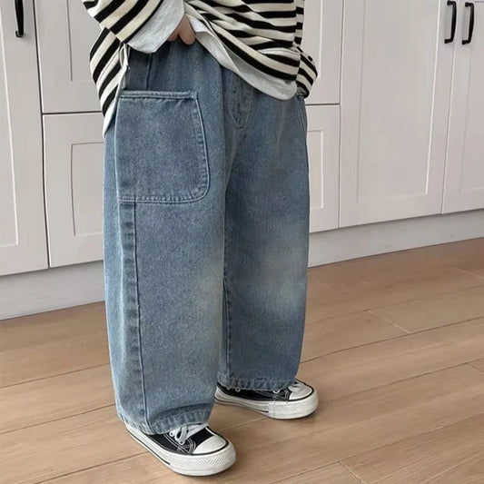 2025 Spring and Autumn New Kids pants Fashion solid color Children's straight jeans Boys loose casual denim Trousers - TiniLoom