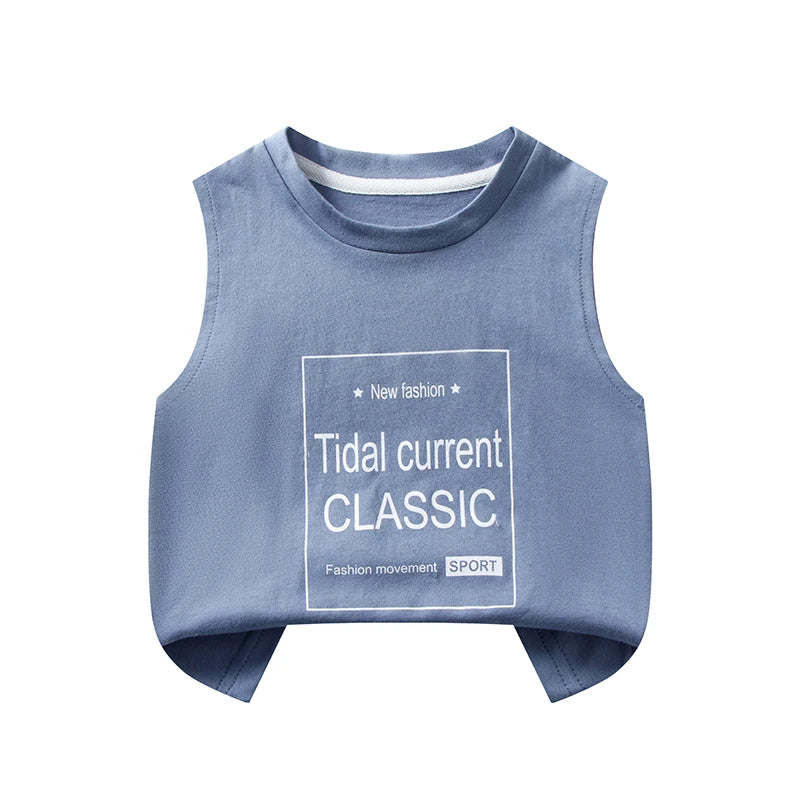 Children's Summer T-shirts Boys Girls Vests Sleeveless Cartoon Tee Tops 100% Cotton Comfortable Kids T-shirt Clothes Fashion New - TiniLoom