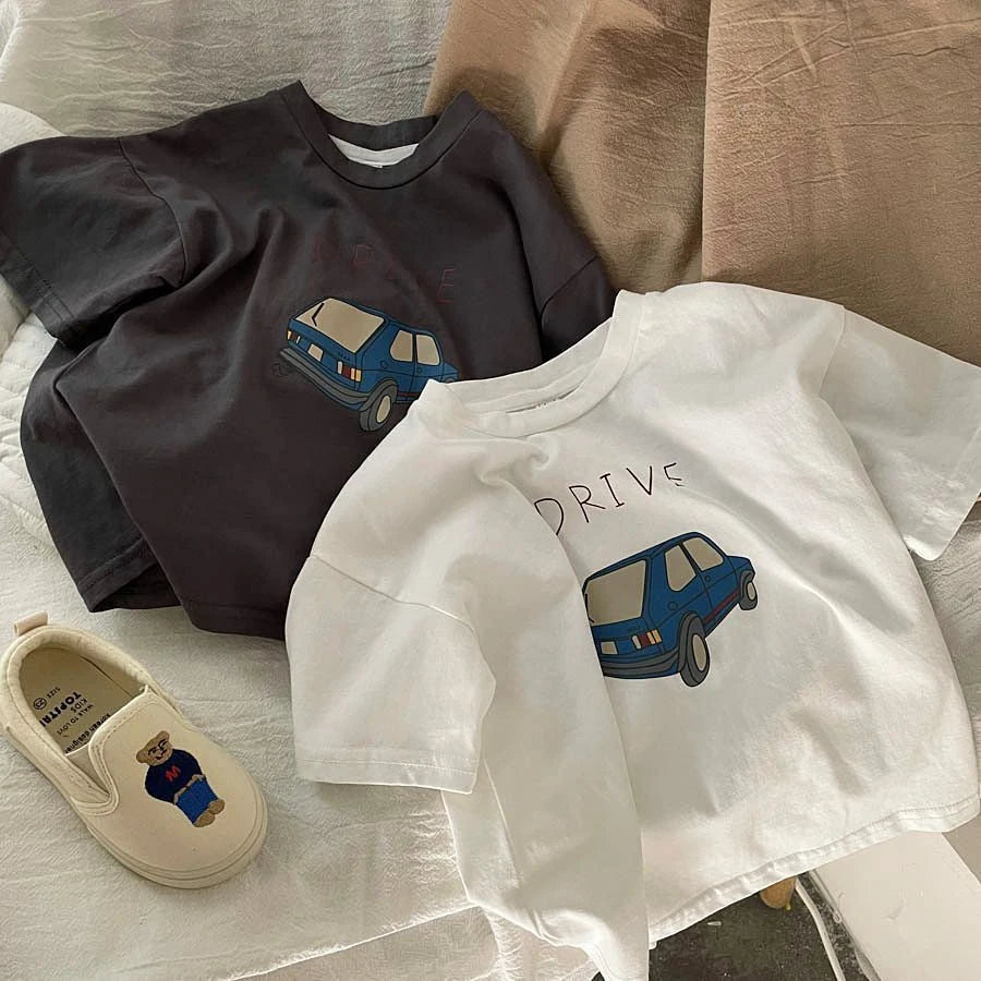 Cotton Half Sleeve T-shirt Boys Child 2025 Summer Baby Unisex Costume Sports Casual Tees Girls Cartoon Car Trendy Pullover Shirt - TiniLoom