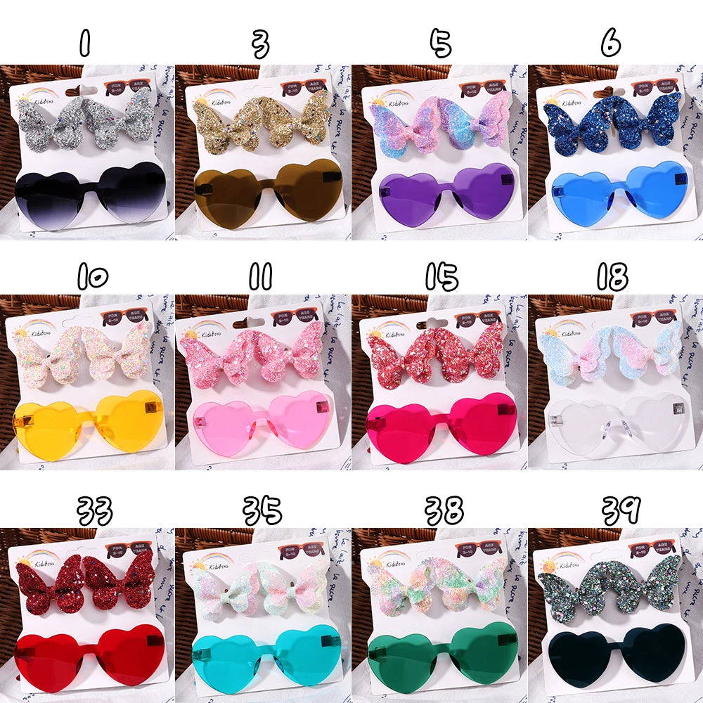 BABY BOWS Butterfly Hairclip Set for Kids Lovely Glasses Accessories Fashion Party Girls Dress Hairpins Headband Gift Set