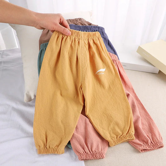 1 2 3 4 5  Years New Children's Anit-mosquito Pants Summer Baby Air Conditioning Bloomers Boys and Girls Cotton and Linen Pants - TiniLoom