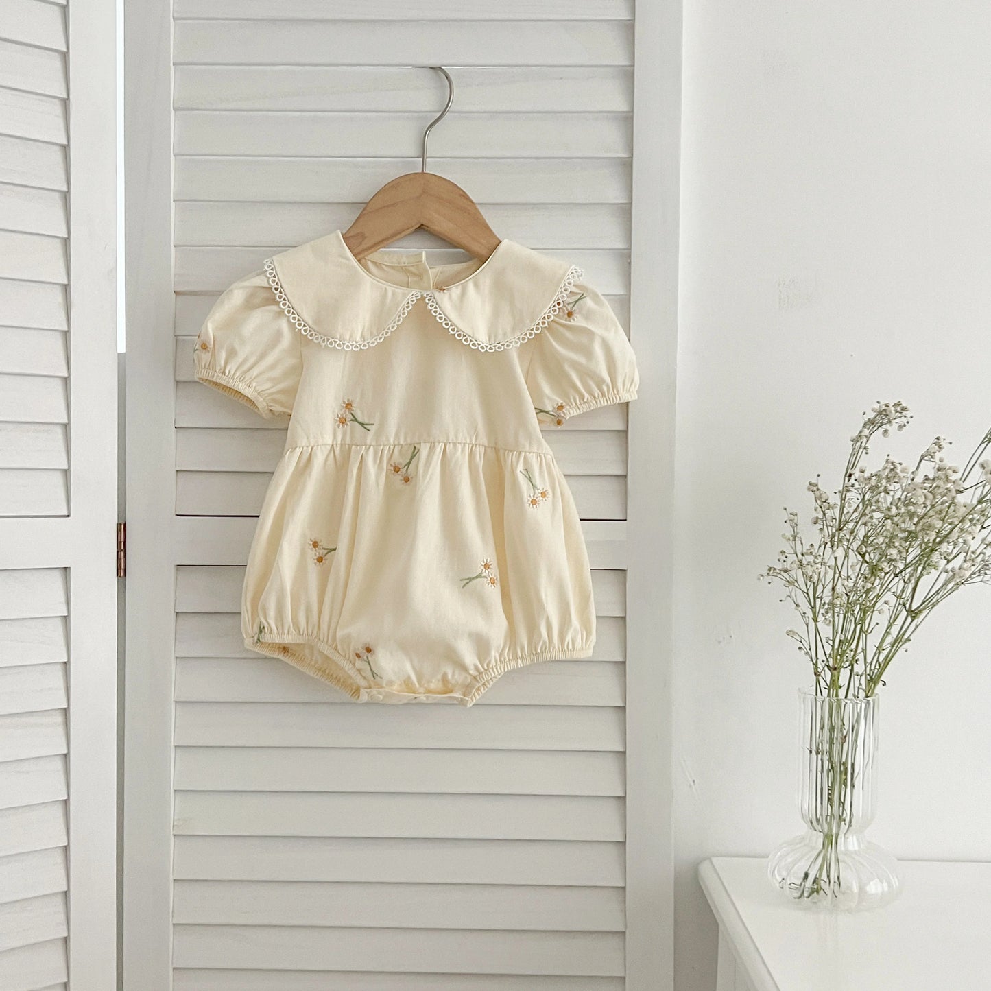 Infant Baby Girls Lace Collar Dress Rompers Sisters Clothes Kids Girls Embroider Flower Princess Dress Family Clothes Rompers