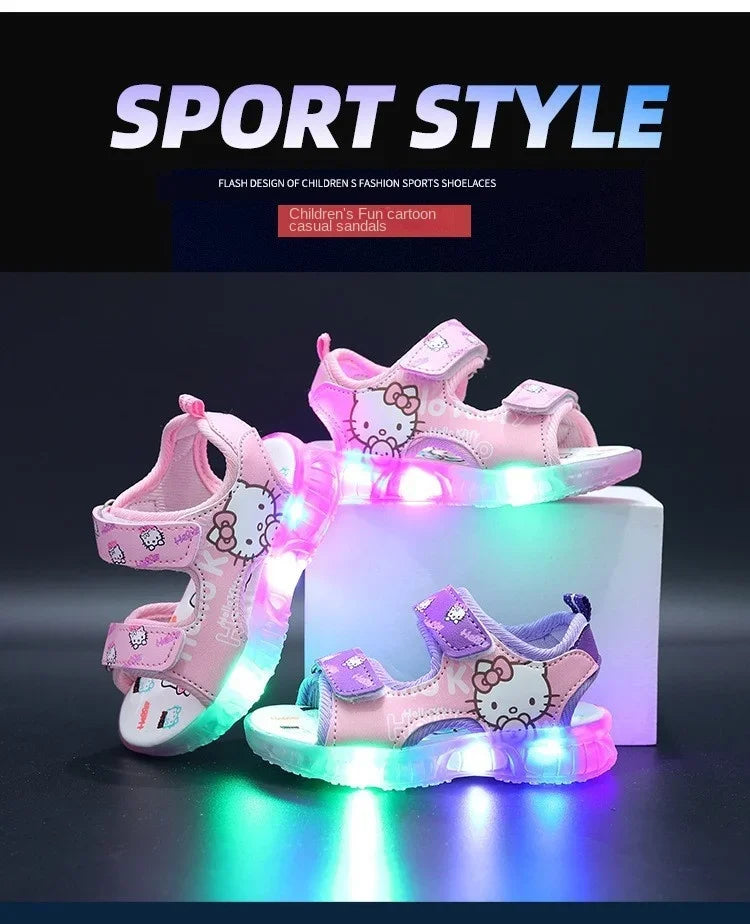 2025 Summer New Baby Girls Led Light Sandals Cute Hello Kitty Children's Casual Shoes Anti-slip Kids Beach Shoes Outdoor Shoes - TiniLoom