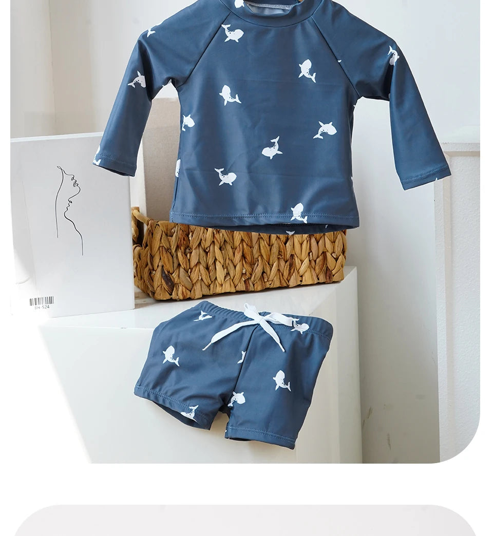 Kangobaby #My Soft Life# 2pcs Set Boys Swimsuits Cool Print Summer Baby Swimwear Beach Surfing - TiniLoom