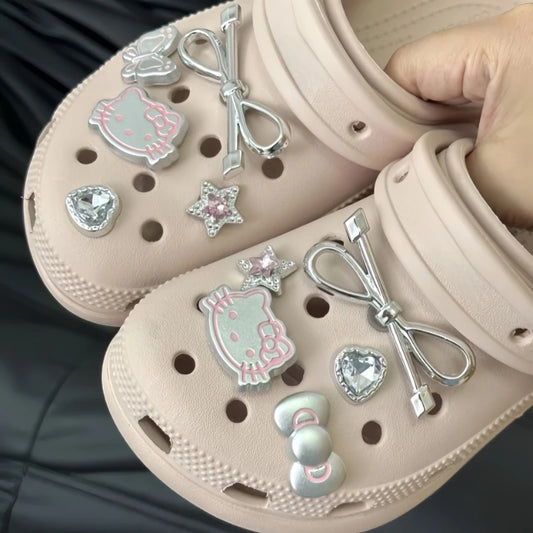 MINISO Silvery Hello Kitty Set Girls Women Shoe Charms DIY Hole Shoes Detachable Buckle Garden Shoes Accessories Festival Gift - TiniLoom