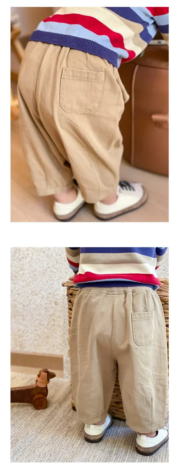 Solid Boy Kids Fashion Trousers Toddler Clothes Summer Spring Baby  Pocket Ankle Length Loose Girl Children Casual Pants - TiniLoom