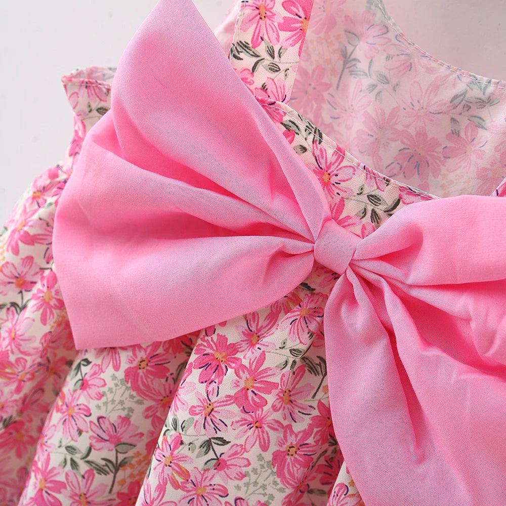 Summer 2-Piece Baby Dress+Sun Hat Bow Strap Floral Baby Girl Dress Soft And Comfortable Children'S Clothing - TiniLoom