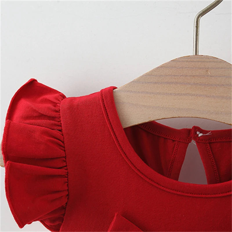 Baby Girl Red Dress Heart Embroidered Mesh Bow Tutu Dress Kids Birthday Party Clothes - TiniLoom