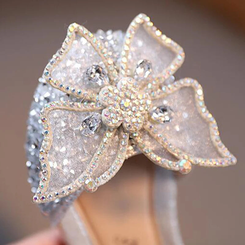 Summer Girls Sandals Fashion Sequins Rhinestone Bow Girls Princess Shoes Baby Girl Shoes Flat Heel Sandals Size 21-35 - TiniLoom