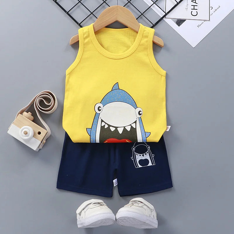 Children Sets Kids Clothes Boys Girls Vest Suit  Summer Children's Clothing baby Cotton T-Shirts Shorts Tank Top Sleeveless - TiniLoom