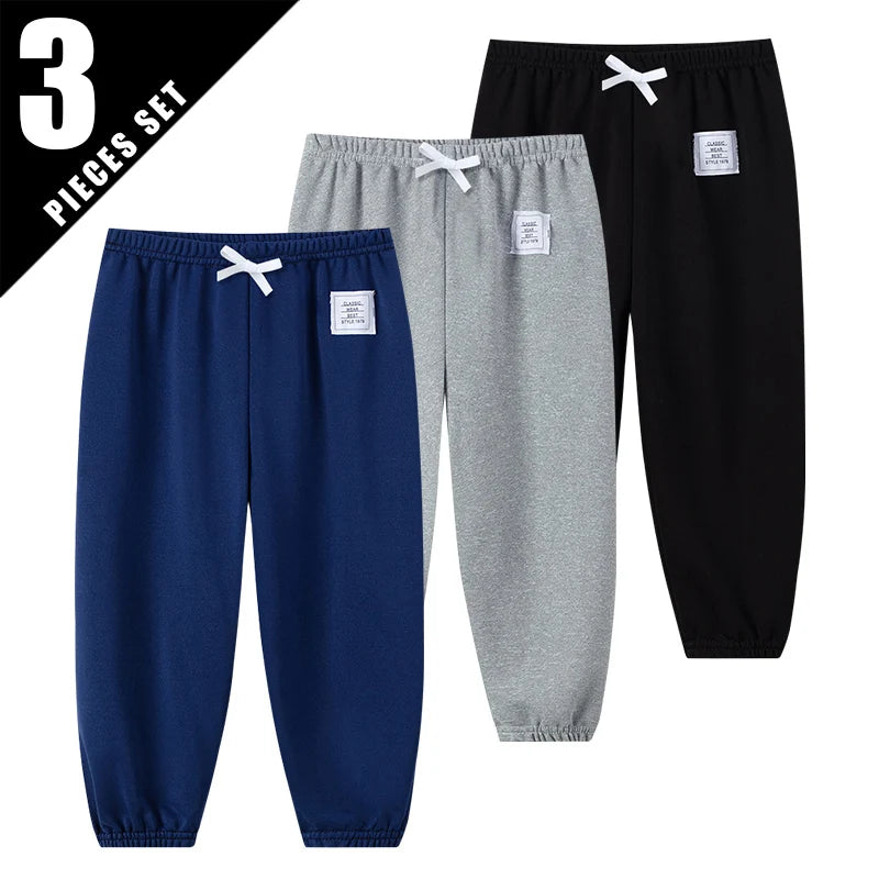 1/3 Pcs Four Seasons Children's Leisure Sports Pants Solid Color Basic Boy Running Holiday 9 Pants Girl Joker Comfortable Pants - TiniLoom
