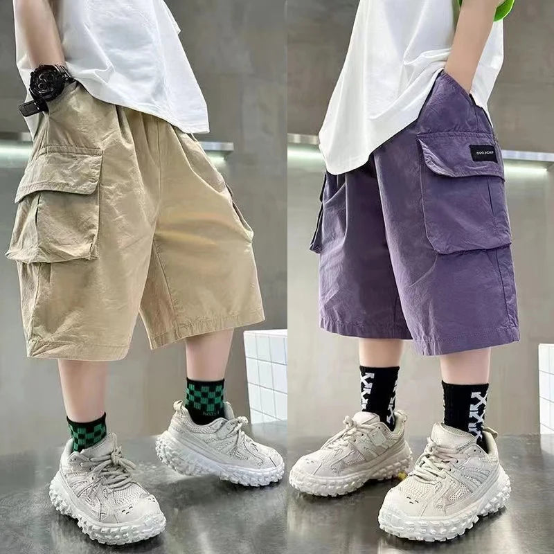 New Summer Teenage Short Boys Pants 3-14 Years Old Big Pocket Trousers For Kids Children Birthday Present - TiniLoom