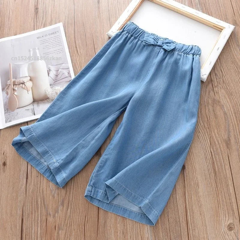 2025 New Fashion Children Wide Leg Pants Summer Casual Thin Chiffon Cropped Trousers For Teenager Girls Clothes 2 4 6 8 10 Years - TiniLoom