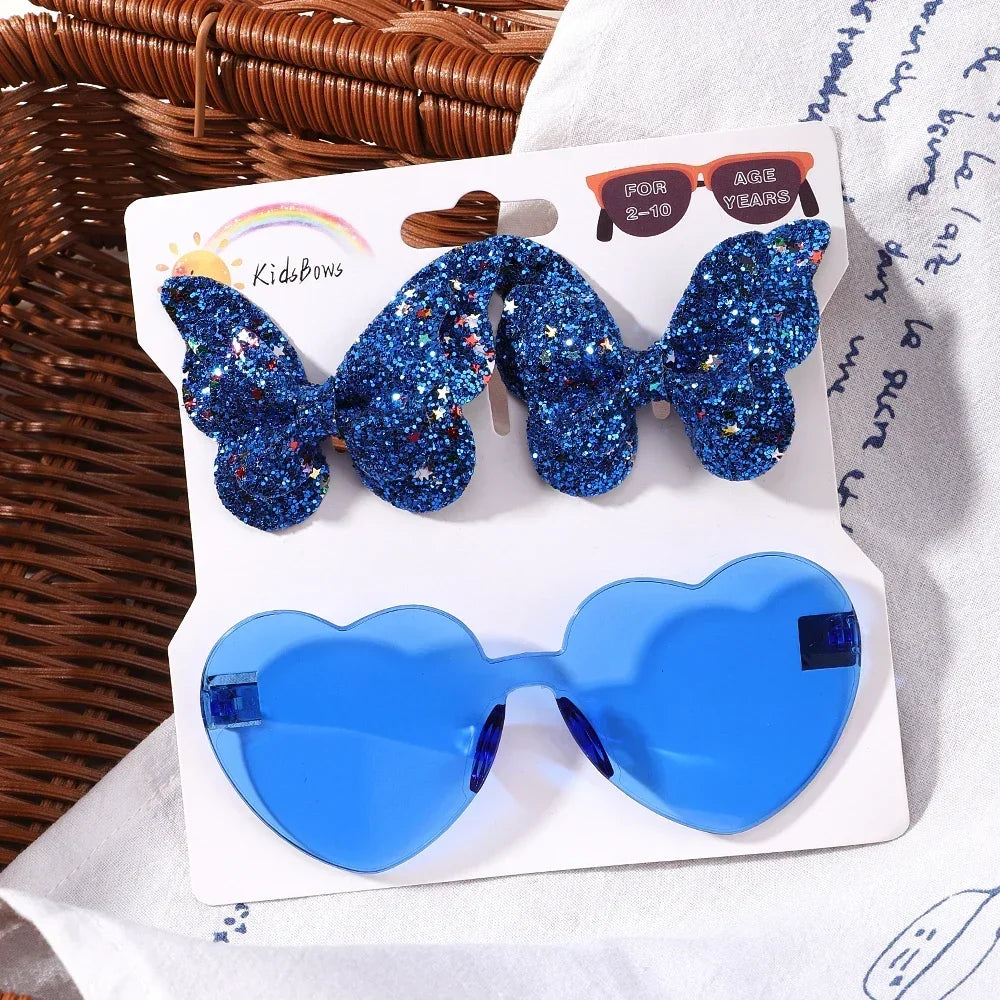BABY BOWS Butterfly Hairclip Set for Kids Lovely Glasses Accessories Fashion Party Girls Dress Hairpins Headband Gift Set