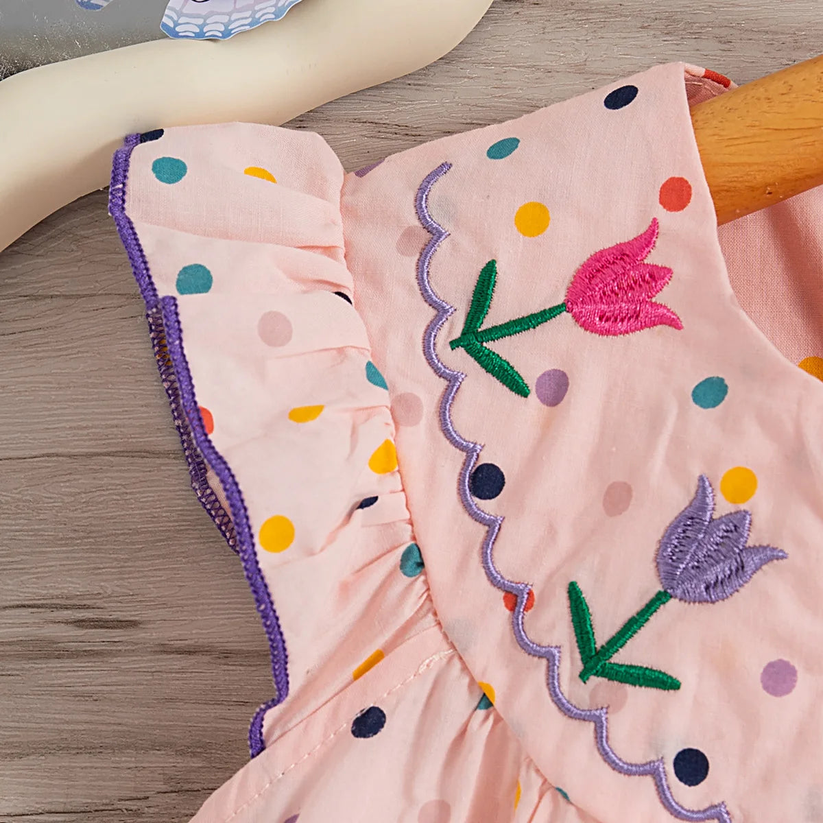 Baby Girl Dress Summer Colorful Polka Dot Flower Embroidery Girls Princess Dress Cute Girls Beach Dresses - TiniLoom