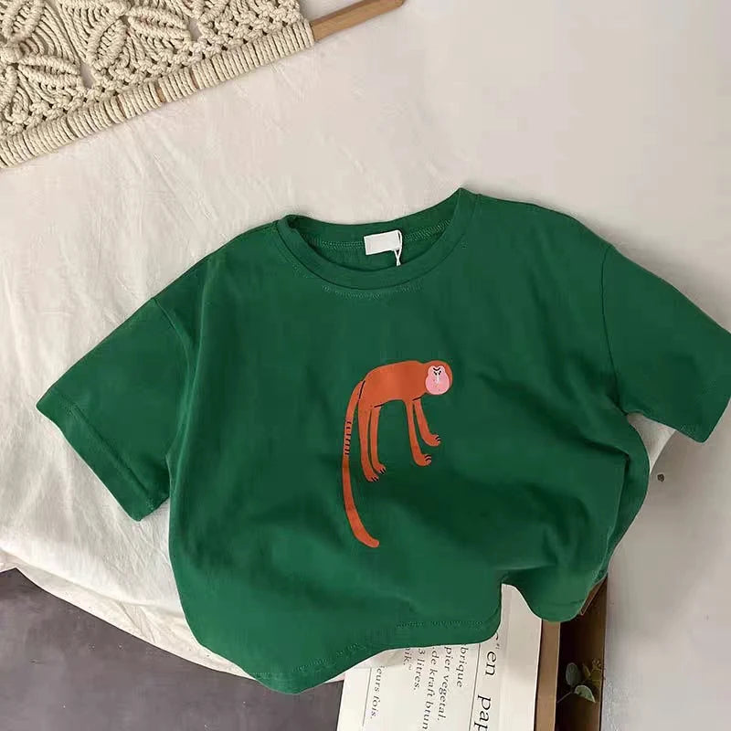 Animal Pattern Baby Boys Girls Short Sleeve Tops Kids Tees Summer Clothing Loose Fashion Trendy Children's Wear T-shirt O-neck - TiniLoom