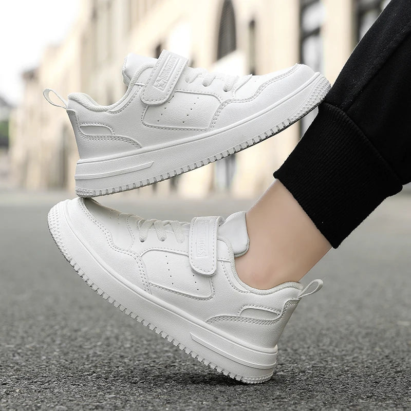 Children Sneaker Boys Casual Shoes Black Leather Flat Student Walking Shoes Non-slip Girl Lightweight Sports Tennis Footwear - TiniLoom