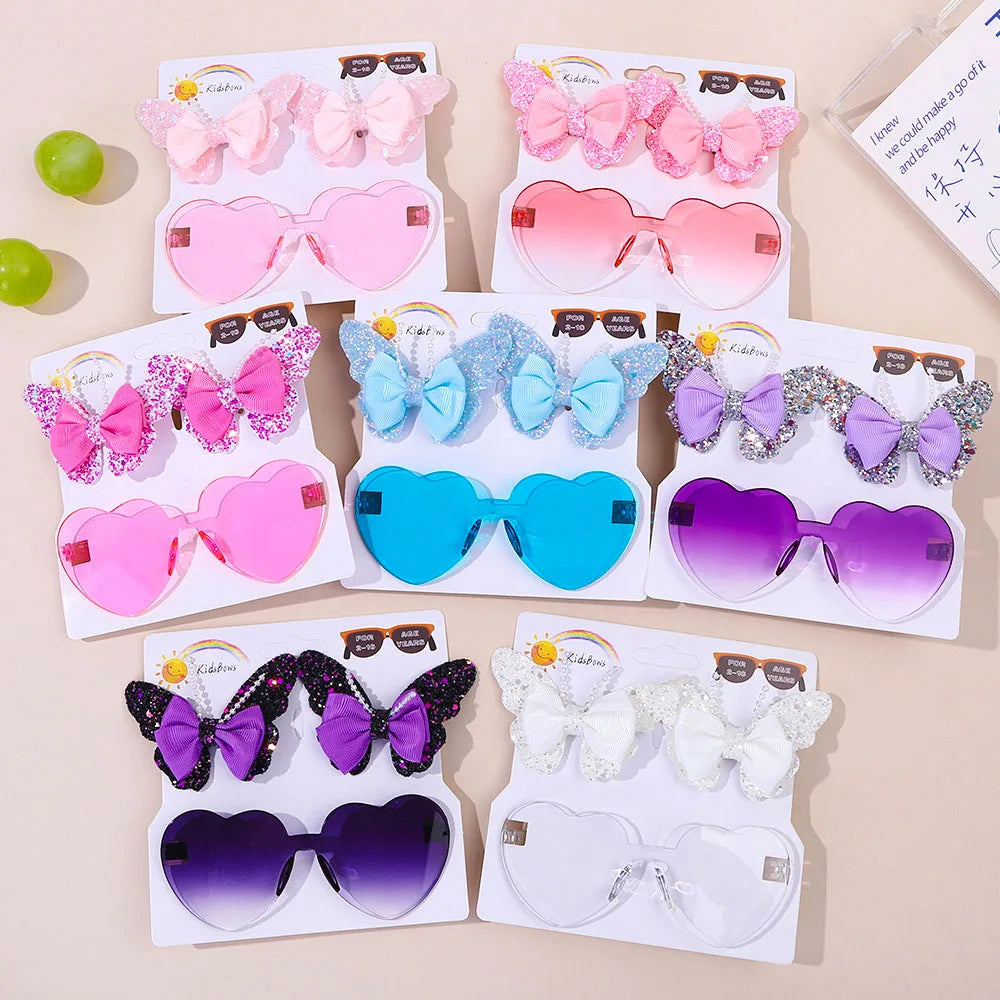 BABY BOWS Butterfly Hairclip Set for Kids Lovely Glasses Accessories Fashion Party Girls Dress Hairpins Headband Gift Set