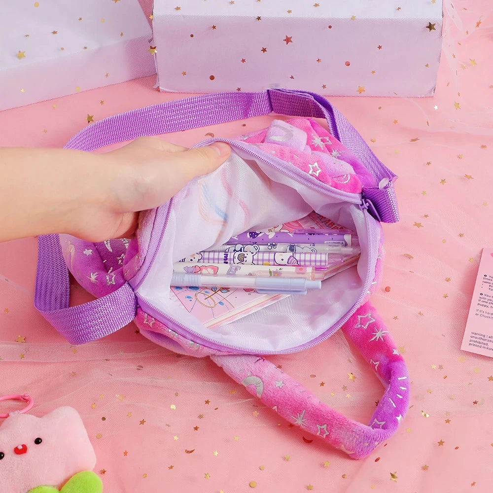 Plush Unicorn Crossbody Bag for Girls Kids Shoulder Purse Cute Student Gift Pencil Case Coin Wallet Travel Accessory - TiniLoom