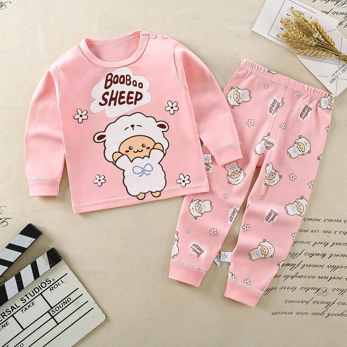 Toddler Boys Underwear Set Cotton Lettering And Bear Pattern Long Sleeve Top And Matching Pants Pajama Set - TiniLoom