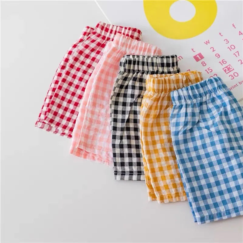 Child Plaid Shorts New Style Casual Sports Pants Loose Thin Versatile Home Pants Summer Boys Girls Cute Fashion Beach Shorts - TiniLoom