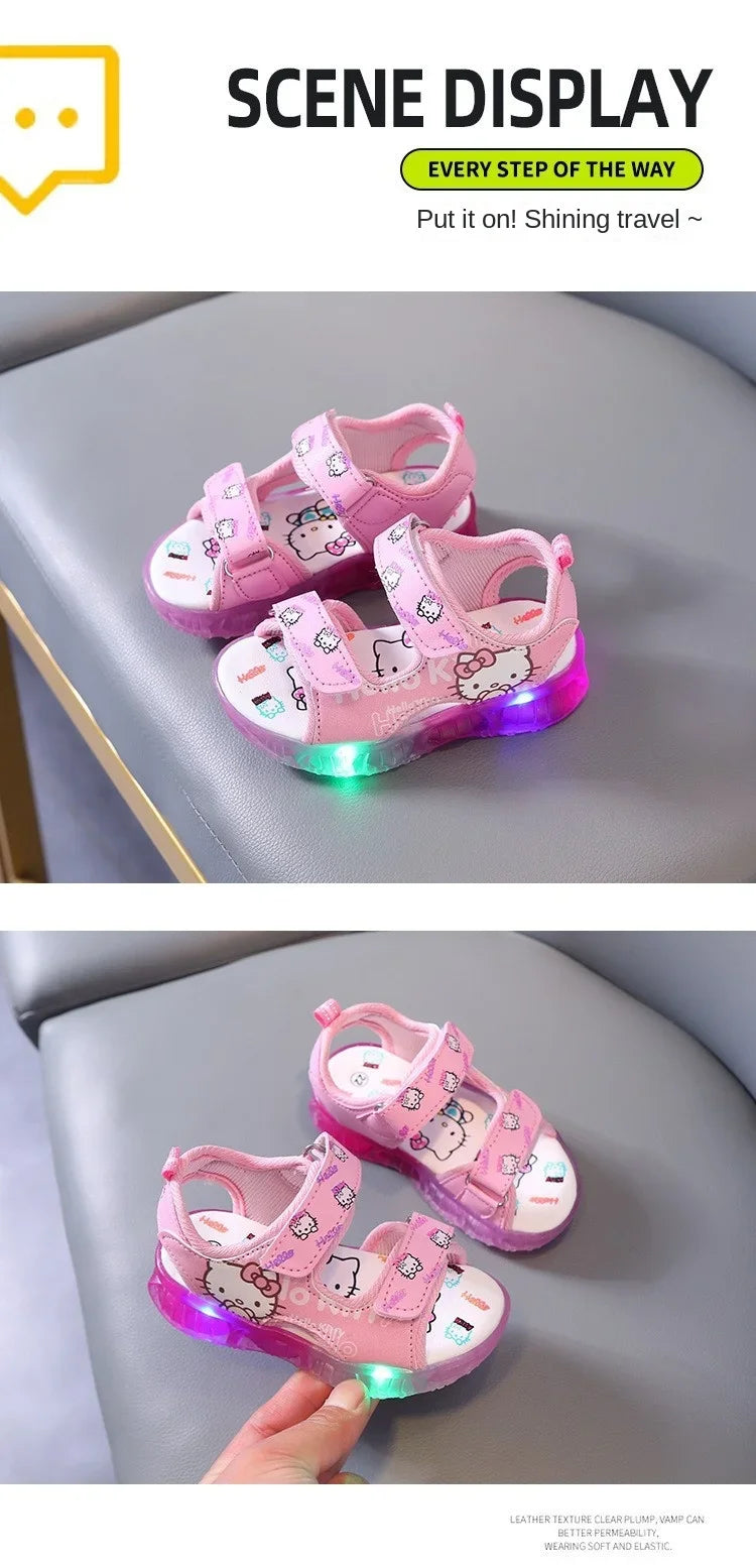 2025 Summer New Baby Girls Led Light Sandals Cute Hello Kitty Children's Casual Shoes Anti-slip Kids Beach Shoes Outdoor Shoes - TiniLoom