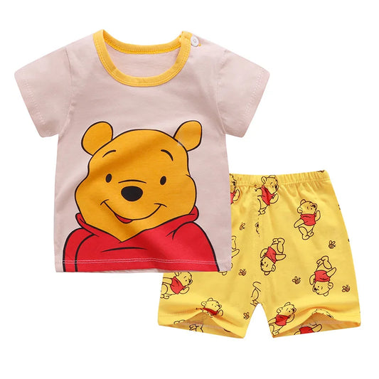 Winnie Pooh Cute Children Tracksuit Summer Clothing Cartoon Fashion Baby Boys Short Sleeved Suit T-shirt + Shorts 2piece Set - TiniLoom
