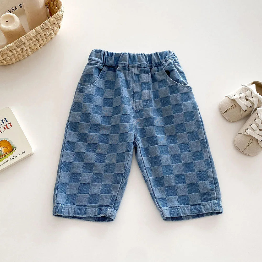 MILANCEL 1-5Y Children Jeans Boys Denim Pants Mid Waist Girls Trousers Fashion Kids Plaid Pants - TiniLoom