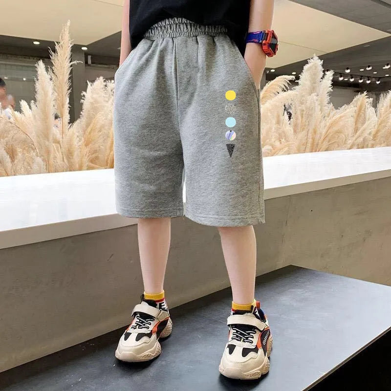 Kids Summer Cartoon Shorts 3-14Years Children Cotton Elastic Waist Knee Length Pants Gray School Student Boys Short Sweatpants - TiniLoom