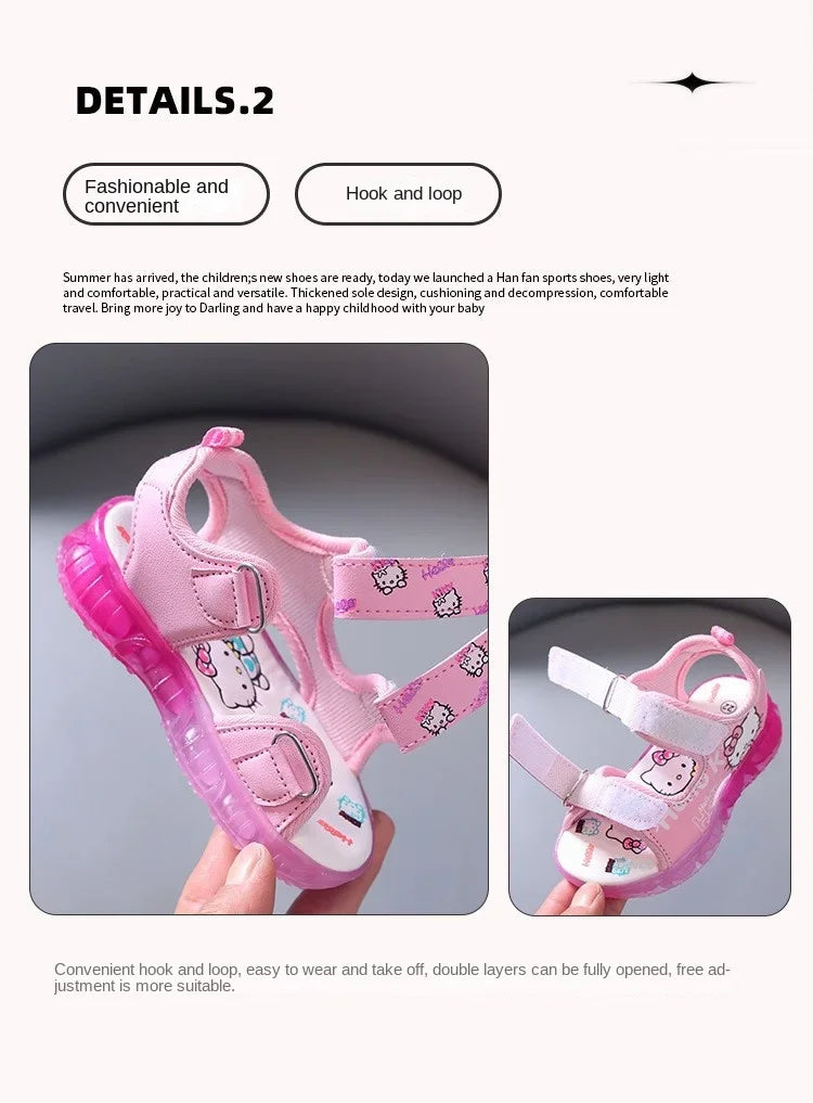 2025 Summer New Baby Girls Led Light Sandals Cute Hello Kitty Children's Casual Shoes Anti-slip Kids Beach Shoes Outdoor Shoes - TiniLoom