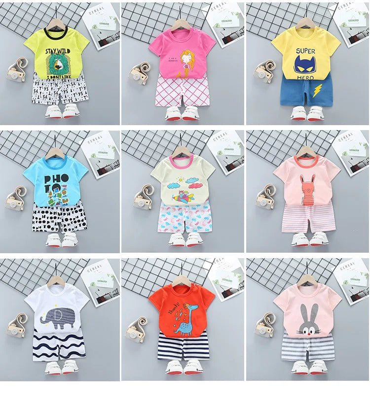 2PCS Children's Sets mother Kids Clothes Boys Girl T-shirt Shorts Summer Cotton Short sleeve Baby Children Clothing Toddler Suit - TiniLoom