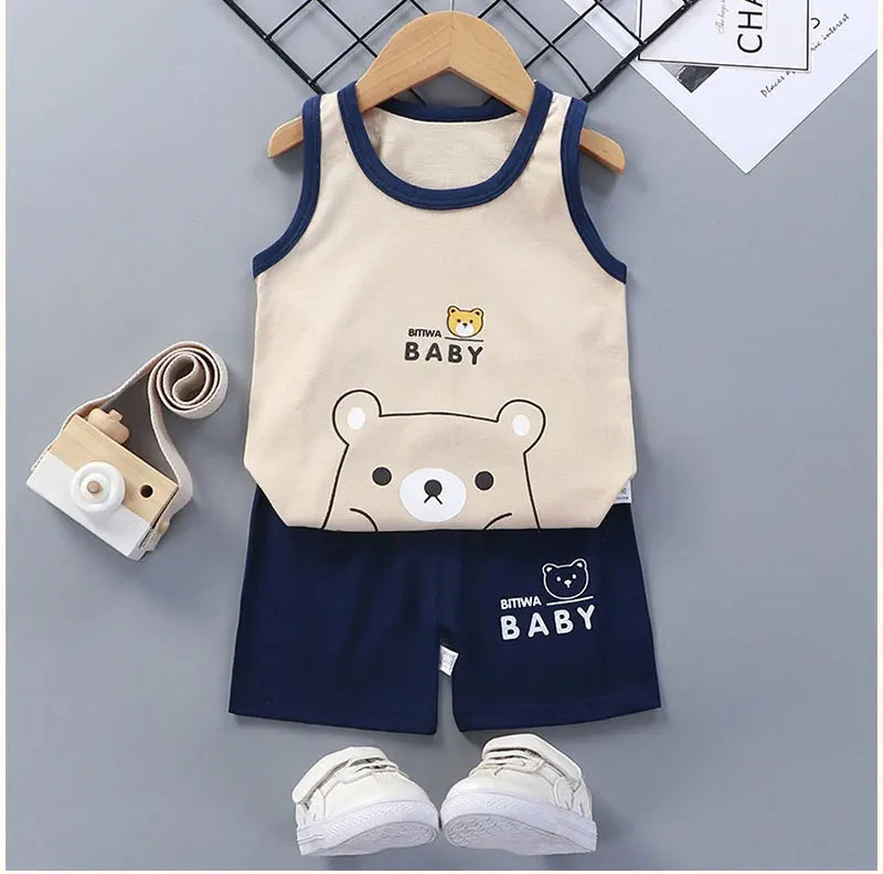 Children Sets Kids Clothes Boys Girls Vest Suit  Summer Children's Clothing baby Cotton T-Shirts Shorts Tank Top Sleeveless - TiniLoom