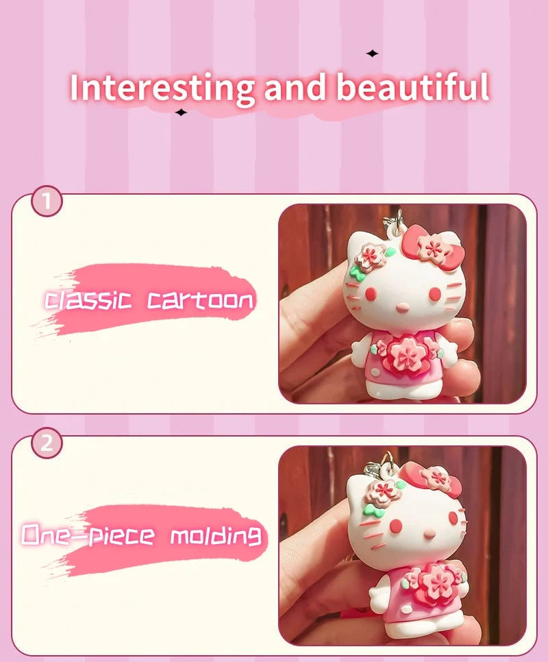 Sanrio Keychain Pink Cherry Blossom Cartoon Doll Kitty Kuromi Cute Cartoon Girl Pericarp Hanging Decoration School Bag Hanging - TiniLoom