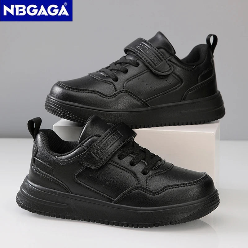 Children Sneaker Boys Casual Shoes Black Leather Flat Student Walking Shoes Non-slip Girl Lightweight Sports Tennis Footwear - TiniLoom
