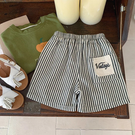 2024 Summer Kid Sports Shorts Boy Girl Striped Short Pants Loose Children Mid Trousers Fashion Toddler Casual Pants Baby Clothes - TiniLoom