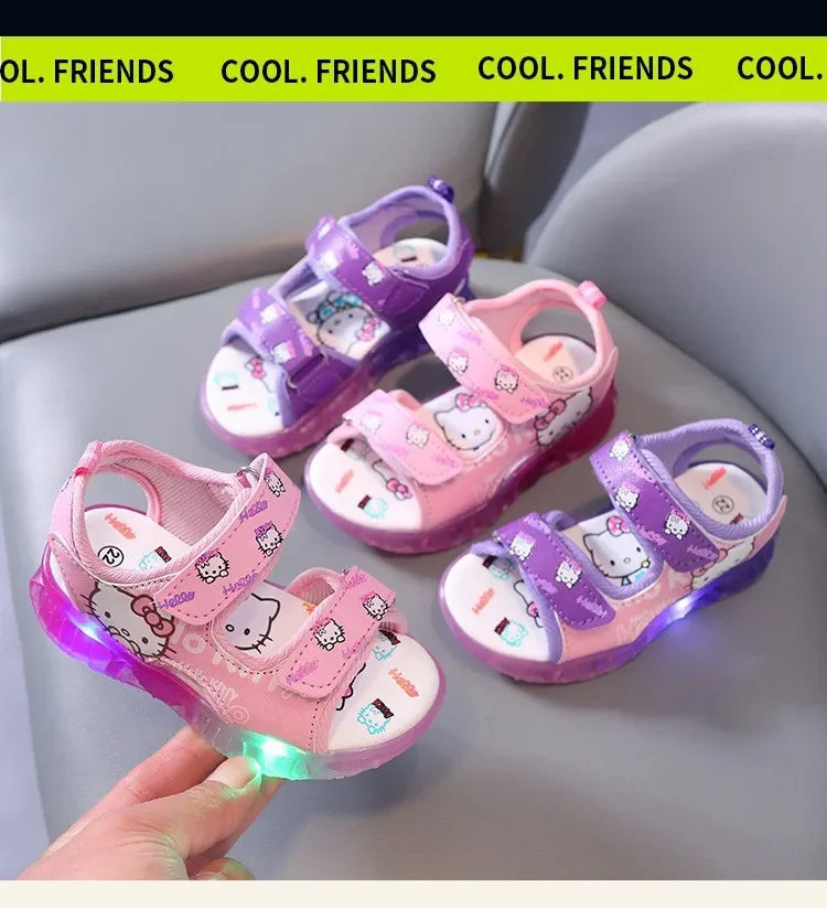 2025 Summer New Baby Girls Led Light Sandals Cute Hello Kitty Children's Casual Shoes Anti-slip Kids Beach Shoes Outdoor Shoes - TiniLoom